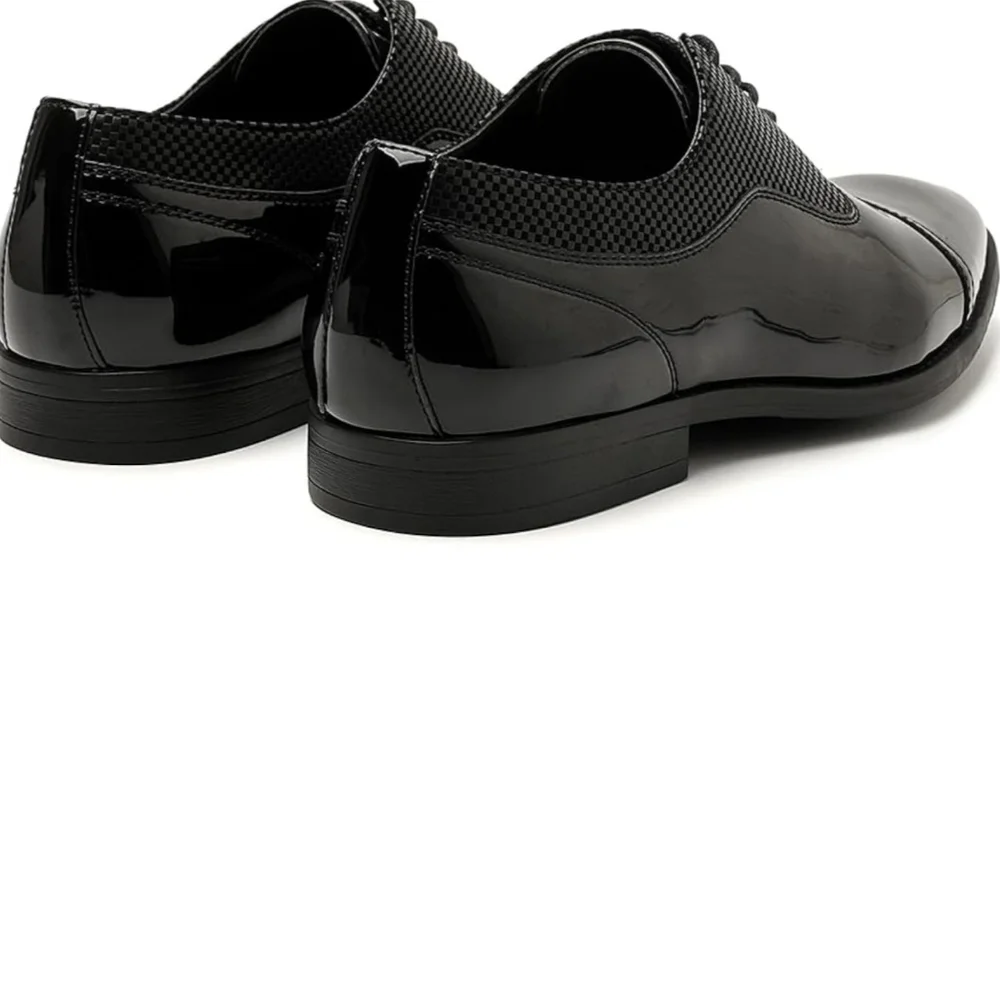 Men's Black Patent & Textured Oxford Dress Shoes
